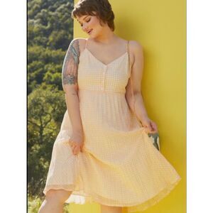 Modcloth Pale peach Gingham Spaghetti-Strap knee length midi Dress